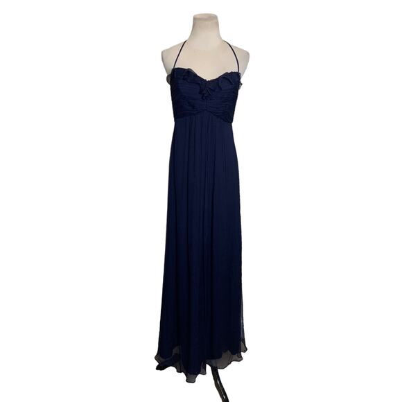 Amsale Navy Blue Silk Halter Maxi Formal Dress Size 6 - Picture 10 of 14